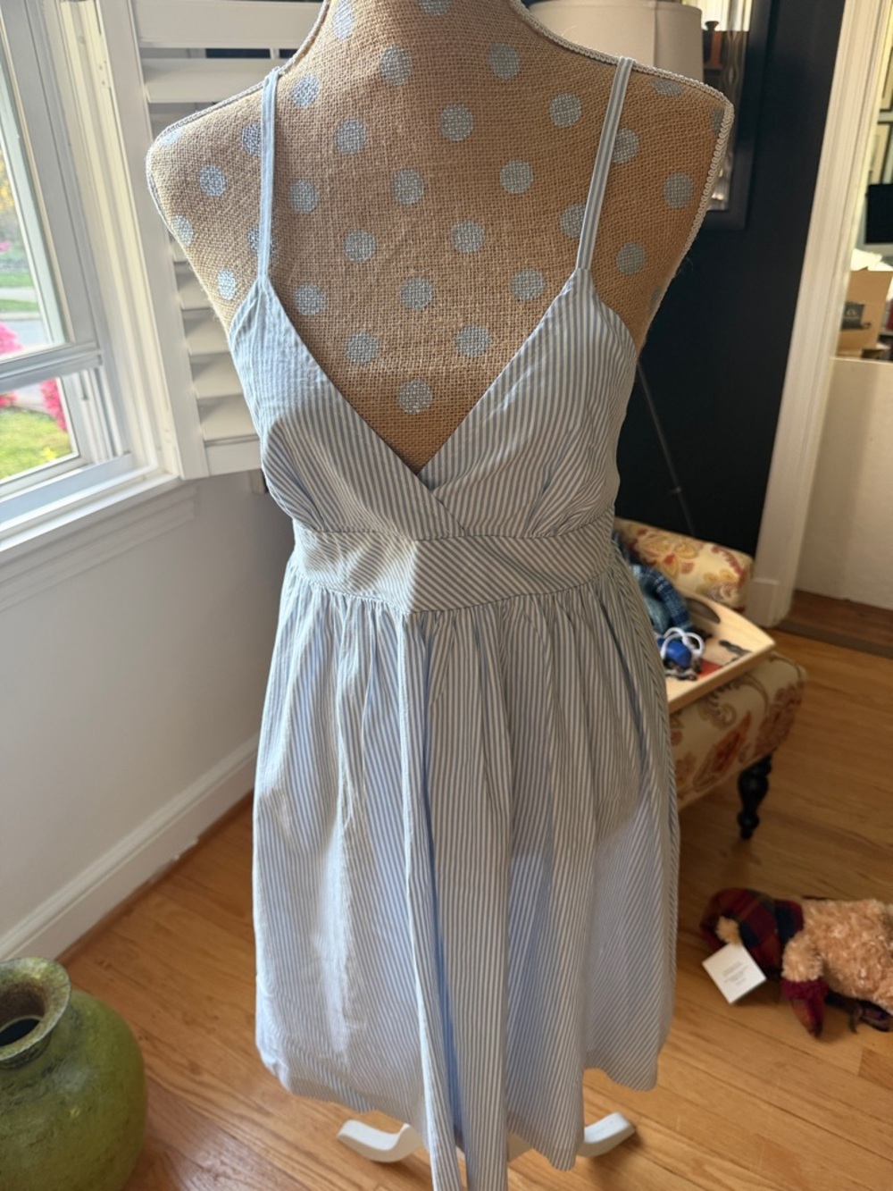 GAP Light Blue & White Striped Midi Dress